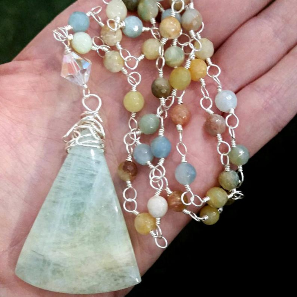 Aquamarine Pendant On Faceted African Opal Chain